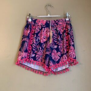Simply Southern  Paradise Pom Pom Shorts S/m NWT Navy Blue Pink Resort Vacation